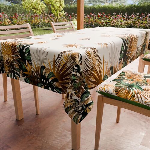Tianyi-- Nappe Anti-Taches Rectangulaire (140 X 240 Cm) Couvre-Table De Cuisine, Motif Tropical 04, X12 Places, 100% Fabriquée En Italie