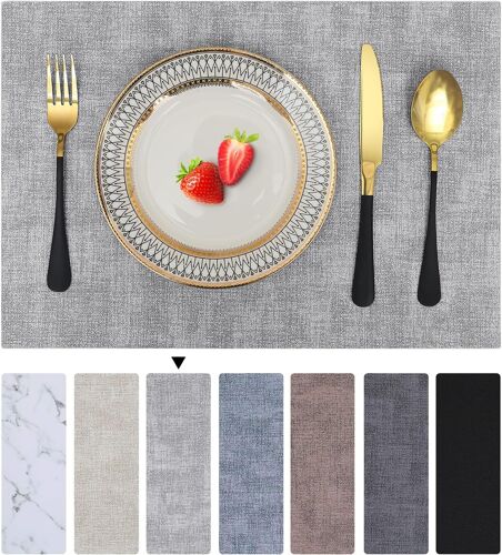 Ulteronixshop-Homaxy Lot de 6 sets de table lavables, Set de table imperméable, Sets de table amovibles des deux côtés, Set de table en cuir, Dessous de table antidérapants, Beaux sets de table, Gris