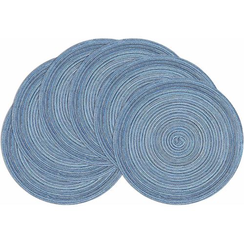 Kalanka-Set De Table Rond Tressé Bleu, Lot De 6 Sets De Table Lavables Résistants À La Chaleur Pour Cuisine, Table À Manger, 38cm