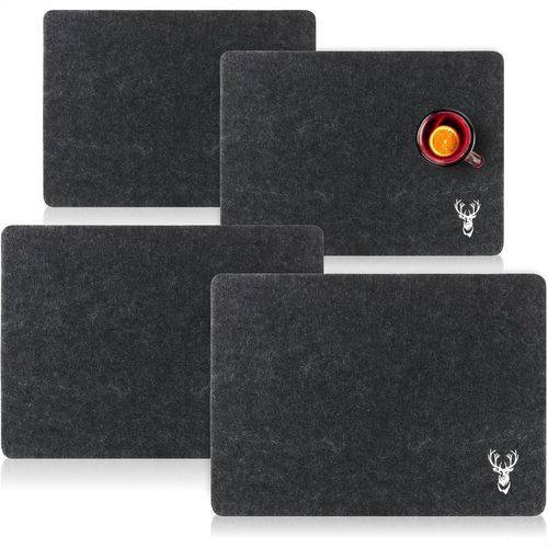 Eryi-® Set De Table Cerf 4 Pièces - Set De Table Moderne En Feutre Au Design Vintage - Set De Table Haut De Gamme En Feutre - Sets De Table Essuyables (Set De Table 4 Pièces - Cerf - Noir)