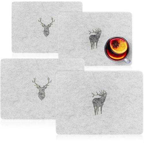 Eryi-® Set De Table Cerf 4 Pièces - Set De Table Moderne En Feutre Au Design Vintage - Set De Table Haut De Gamme En Feutre - Sets De Table Essuyables (Sous-Verres 4 Pièces - Cerf)