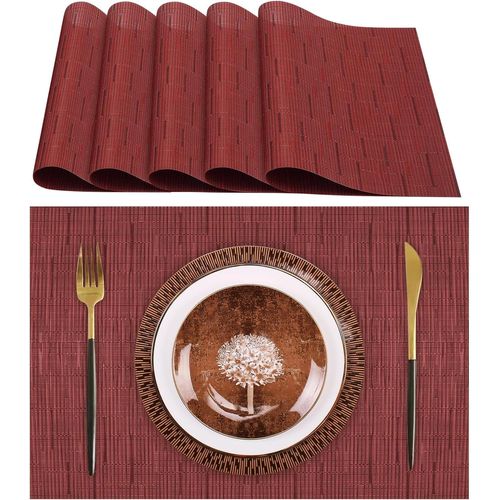 Kalanka-Lot De 6 Sets De Table Lavables,Set De Table(70% Pvc, 30% Polyester), Résistants À La Chaleur, Antidérapants, Pour Table De Cuisine Et Restaurants,Rouge