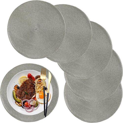 Set de Table Lot de 6,12.6 inch,Set de Table Rond Plastique Polypropylène Lavables pour la Cuisine, la Table à Manger, Les fêtes, Les Mariages(Gris)