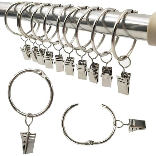 Kalanka-Anneaux Pour Rideaux,40 Pièces Anneau Rideau Avec Pinces,Décoratif Métal Drapé Clip Crochets Ensemble Diamètre Intérieur De 40mm Argent,Facile Ouvert Anneaux À Pince