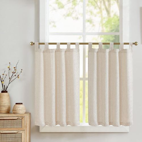 Cheng-Rideaux Cuisine Court Beige 70h X 90l(Cm) Pour Meuble Bas Placard Fenetre,Pattes Petit Rideau Brise-Bise,Intérieurs Moderne,2 Panneaux