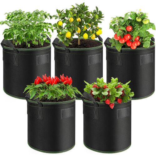 TIANYI-Sac de Plantation 5 Sac de Culture avec Poignées, 40L Sacs à Plantes de Tomate, Sac Plantation Pomme de Terre, Pot Plantation pour Tomates, Carottes, Fraises, Légumes