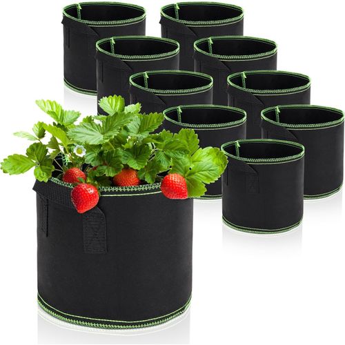 TIANYI-Sac de Plantation 11L, Sacs de Culture de Plantes avec Poignée, Réutilisables Sacs à Plantes, Sac Vegetaux pour Fleurs Légumes, Pomme de Terre, Plante, Tomate, Végétale, Noir, 10 Pièces, 3 Gal