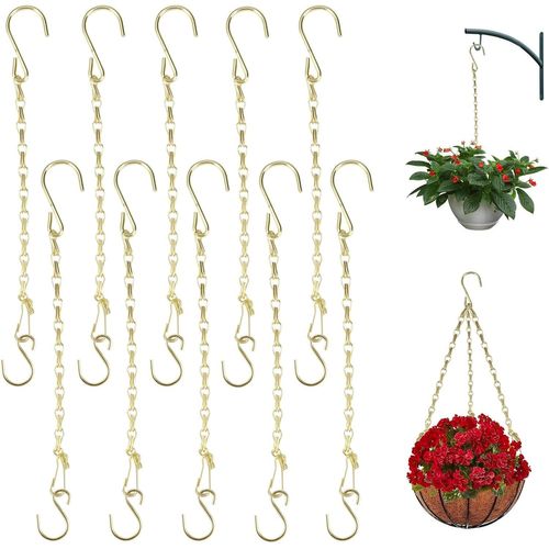 Teppe-10 Pièces Or Chaîne En Métal De Suspension, 25cm Chaîne Suspendue Avec Crochet En S, Chaînes Pot De Fleurs, Chaîne De Panier Suspendu Pour Mangeoires, Cage À Oiseaux, Billboard, Lanternes, Orne