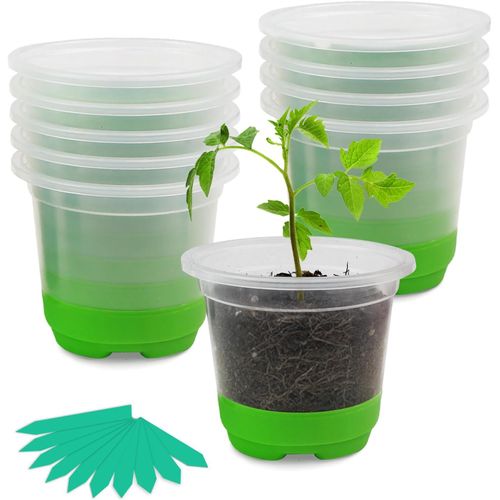 Teppe-10 Pcs Pépinière Pots Transparent Ø 10 Cm Avec Base En Silicone Pour Une Transplantation Facile, Pots De Fleurs En Plastique Et Étiquettes Autocollantes Pour Plantes D'intérieur