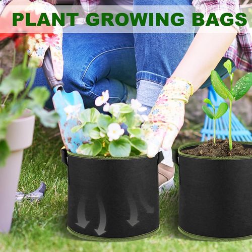 KALANKA-Lot de 5 Sac de Plantation 12 litres Sacs de Réutilisables Sacs de Plantes Non Tissés avec Poignées de Plantes Adaptés aux Tomates Pomme de Terre Fleurs Pot de Fleur Exterieur