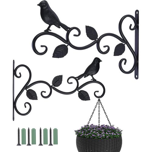 Mevronisshop-Lot De 2 Supports De Panier À Suspendre Pour Extérieur, 30,5 Cm, Crochets Décoratifs En Métal Pour Plantes Suspendues, Mangeoires À Oiseaux, Lanternes (3 Feuilles), Noir, 30cm L X 19cm H