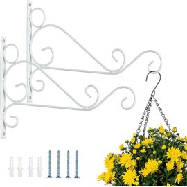 2 Pcs Support Mural Pour Plante, Métal, Avec 4 Vis, Support Extérieur Pour Suspendre Lanternes Plantes 25x20cm, Blanc