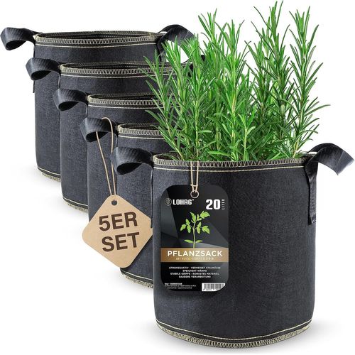 TIANYI-Sac de plantation non-tissé ® - Sac de plantation de pommes de terre, tomates, herbes, fleurs, plantes - L'alternative saine pour balcon, jardin et terrasse 5 GallonenB 5er Pack