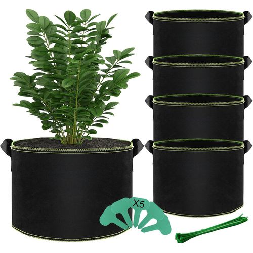 Tianyi-5x Sac De Plantation 20l, Sacs À Plantes Non Tissé Avec Poignées, Sac Pomme De Terre Plantation Réutilisable, Avec 5 Étiquettes Pour Plantes, Fleurs, Fraises