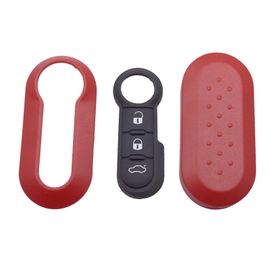 Coque Pour Clé De Voiture En Silice À 3 Boutons,Pour Fiat 500,Panda,Punto Bravo,Lame Non Coupée - Type Rouge
