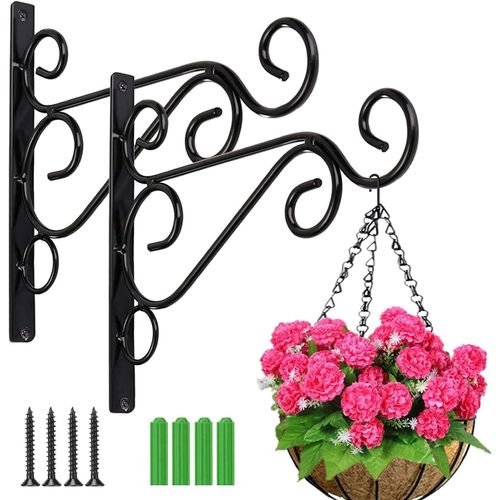 Mevronisshop-2 Pièces Crochets De Suspension Muraux Support Plante Mural Balcon Avec Vis Suspendu En Fer Forgé En Métal Accessoires Lanterne Mangeoires D'oiseaux Balcon De Jardin Décoration (Noir)