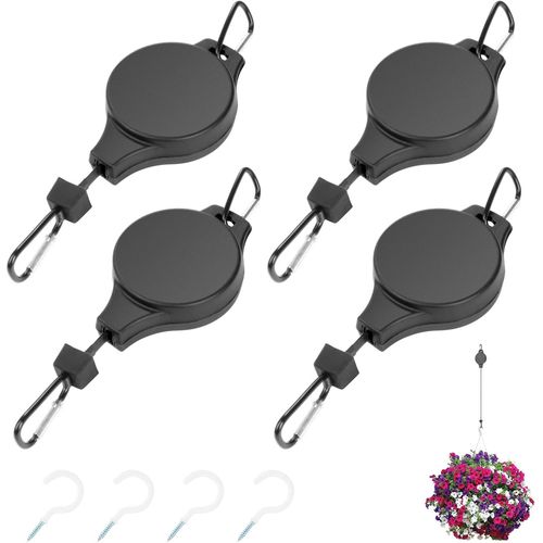 Tianyi-Lot De 4 Poulies Réglables Pour Panier Suspendu Avec 4 Crochets De Plafond Pour Paniers De Plantes, Mangeoire À Oiseaux (Noir)