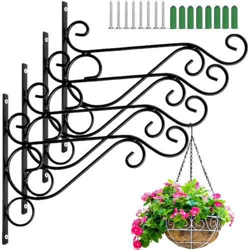 Teppe-4 Pièces Supports Pour Panier Suspendu, 25cm X 20cm Crochet Mural En Métal Pour Panier Suspendu Extérieur Avec Vis Pour Mangeoire À Oiseaux, Lanterne, Carillon, Jardinière, Pot De Fleurs