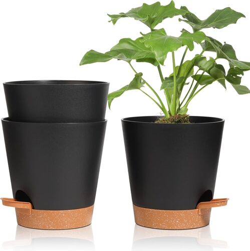 Ulteronixshop-3 Pcs Pots De Fleurs En Plastique Noir 16.5cm Auto Arrosant, Pot Plante Intérieur De Système D'arrosage Convient Aux Orchidee, Basilic Et Herbes Pot De Fleur