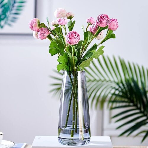 Grand Vase de 22 cm en Verre de Cristal - Exquis Vase à Fleurs Gris pour Décoration d'Intérieur, Chambre, Ferme - Qualité Supérieure