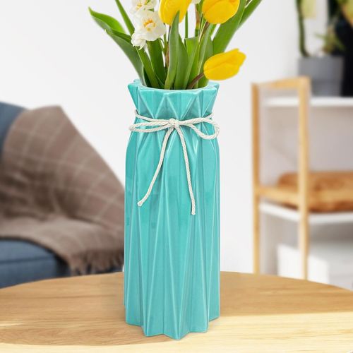TIANYI-Vase Céramique Moderne 24x10x10cm - Décoration de Table Vintage Bleu pour Herbe de Pampa, Fleurs Séchées - Porcelaine pour Mariage, Cuisine, Bureau