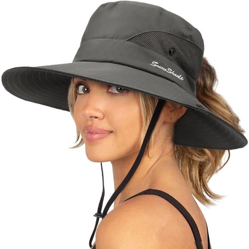 Tianyi-Femme Soleil Chapeau L'extérieur Uv Protection Pliable Large Bord Pêche À Cheval Queue Upf 50+