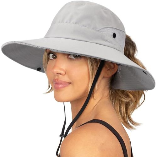 Tianyi-Femme Soleil Chapeau L'extérieur Uv Protection Pliable Large Bord Pêche À Cheval Queue Upf 50+