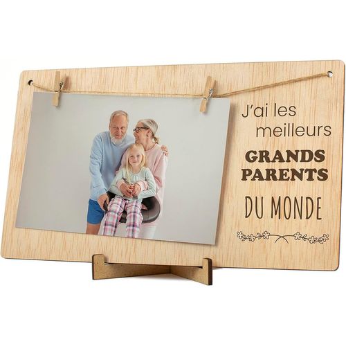 TIANYI-Cadre photo Cadeau grands-parents. Cadeau Cadre photo support pele mele Porte acroche photo fête grands-parents t'aime grand-père grand-mère deco corde bois pèle mêle (Grands-parents FR)