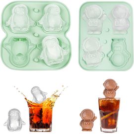 Tianyi-Glacons Moule Silicone, 2 Pièces Glaçons Silicone, Motif Pingouin Et Astronaute, Moule A Glace, Convient Pour Cocktails, Jus, Glaces, Café, Whisky (Vert)