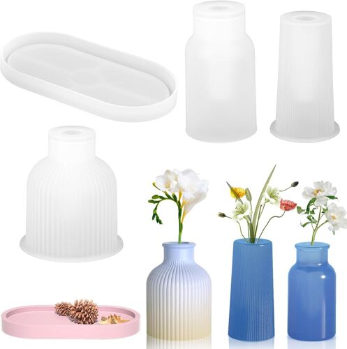 Lot De 4 Moules En Silicone Pour Vase, 3 Vases + 1 Palette, Moules En Silicone, Moules En Résine Époxy, Moule En Silicone Pour Vase, Moules De Moulage De Vase, Moules En Résine Pour Vase