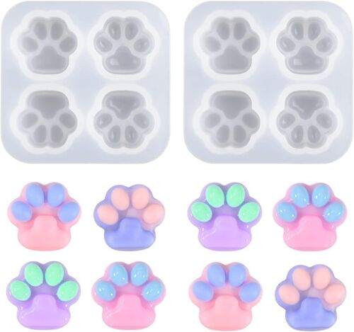 Lot De 2 Pattes De Chat En Résine Époxy - Forme D'ours - Pour Bricolage - Bijoux - Porte-Clés - Boucle D'oreille