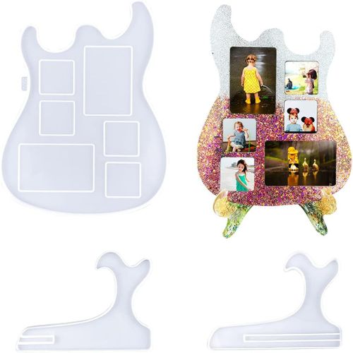 TIANYI-Moule Cadre Photo Résine Époxy, Forme de Guitare Moulle Silicone Résine Cadre Photo avec Support, Moule Resine Guitare pour Décoration de la Maison