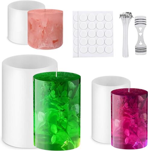 Kalanka-Morceaux Moule Silicone Bougie, Moule Bougie Silicone, Mold 3d Moules Pour Bougies Cylindrique Forme Moule En Silicone Pour Bougie À Bulles, 3d Diy En Silicone Moules Et Mèches De Bougies