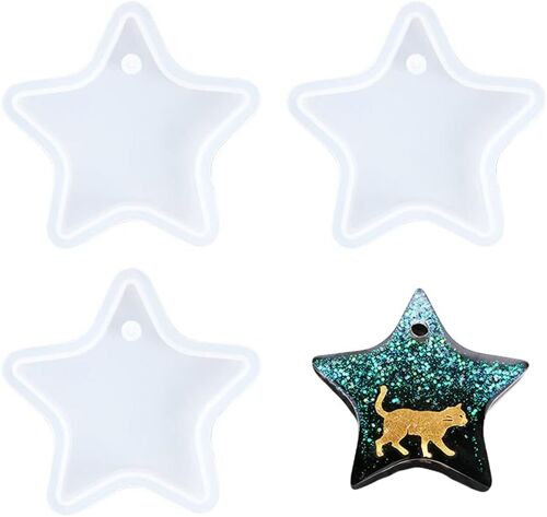 Lot De 3 Moules En Silicone En Forme D'étoile Avec Trou Pour Porte-Clés Et Breloques En Résine Époxy