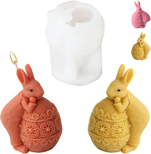 Kalanka-Lapin De Pâques Moulle Bougies, Moule En Silicone Lapin 3d, Moule En Silicone Pour Lapin De Pâques, Moule À Oeufs Pâques, Pâques Moule Bougie Pour Fabrication Bougies, Savon, Décoration Maiso