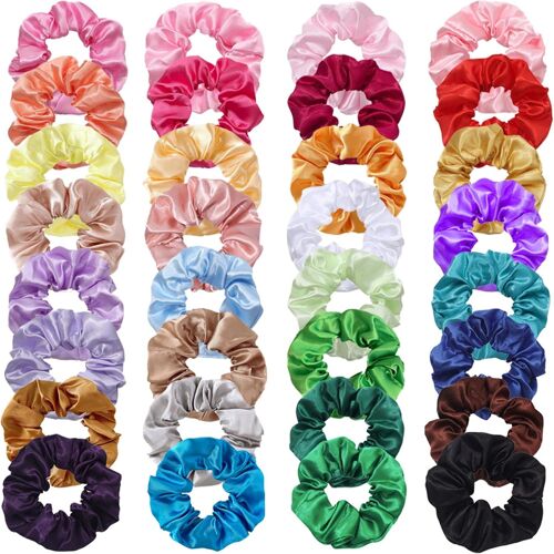 Kalanka-32 Pcs Chouchous Cheveux En Satin, Chouchous Cheveux, Chouchous En Soie Pour Femme, Chouchou Scrunchie Avec Couleur Différente, Plus Doux Que La Soie Pour Filles Femmes De Tous Âges 