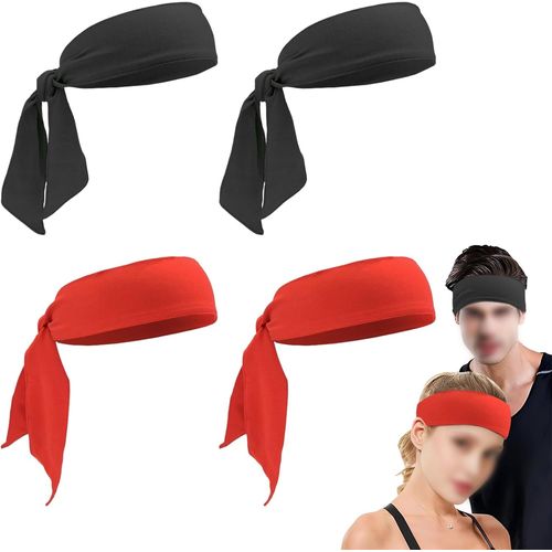 Few-Lot De 4 Bandeaux Élastiques Réglables Pour Le Sport, Le Yoga, La Course, Pour Homme Et Femme, Noir Et Rouge