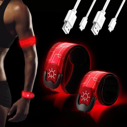 Acdsgd-Lot De 2 Bracelets Led Rechargeables, Bracelets Lumineux Led Réfléchissants Usb, Lumière De Sécurité Nocturne Pour Jogging, Course À Pied, Chien, Course À Pied, Sports De Plein Air