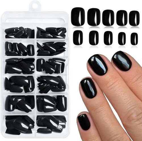 Kalanka-240 Pièces D'ongles Carrés Noirs À Presser Courts Faux Ongles Complets Pour Débutants Diy 