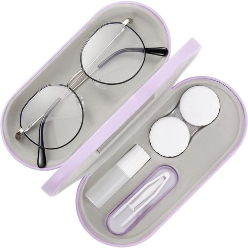 Tianyi-Étui À Lunettes Double Couche, 2 En 1 Boîte À Lunettes De Soleil Lentilles De Contact, Sac Lunettes Portable Voyage Avec Miroir, Étui Léger De Rangement Pour Femme Homme Garçon Fille 