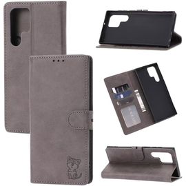 Compatible Avec Coque Samsung Galaxy S23 Ultra En Cuir Portefeuille Etui Avec Fentes De Cartes, Fonction Support+Film De Protection D`Écran, Flip Case Housse-Gris