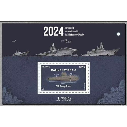 France 2024, Très Beau Mini-Bloc Et Timbre Neuf** Luxe Yvert 5825, Marine Natrionale Sna (Sous-Marin Nucléaire D'Attaque) Duguay-Trouin.