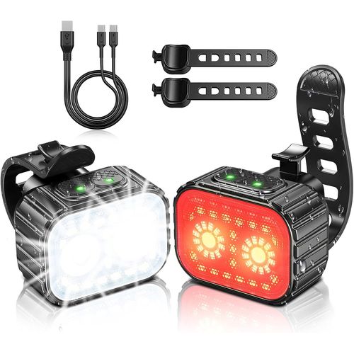 Sept-Lumiere Velo Led, Rechargeable Lampe Vélo Ultra Lumineux Pour Cyclysme, Éclairage Velo Avant Et Arrière Étanche Ipx6 Et 8/12 Modes, Largement Utilisé Avec Sangles Extensibles 120-200mm
