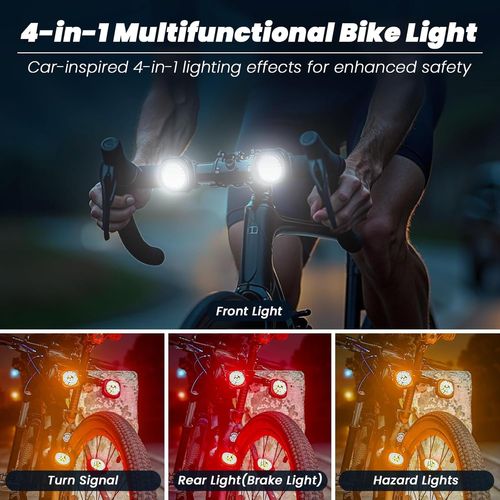 Asfasfq-Vélo Lumières Intelligente - Feu Arrière | Feu Avant | Clignotants | Feu De Freinage | Feu D'urgence, 5 Modes Jour/Nuit, Lampe Rechargeable Avec Télécommande, Ip67 Étanchéité