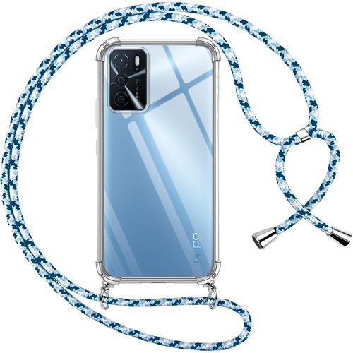 Coque Transparente Tpu Compatible Oppo A16 / A16s / A54s Avec Cordon De Cou Réglable, Coins Renforcés Anti-Choc Et Anti-Jaunissement, Lanière Nylon Embouts Métal - Bleu