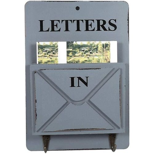 Boîte aux lettres en bois avec crochets à clés, porte-clés mural rétro, organiseur de courrier, décoration murale