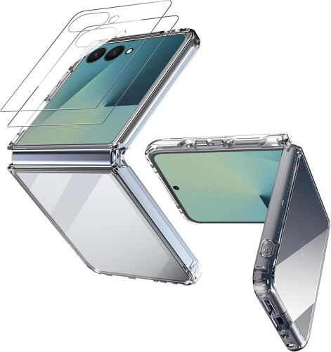 acdsgd-Coque pour Samsung Galaxy Z Flip 7 +2 Pièces Verre Trempé - Coque Hybride TPU Antichoc et PC Transparent Housse de Protection en Silicone Rigide Anti Choc Étuis