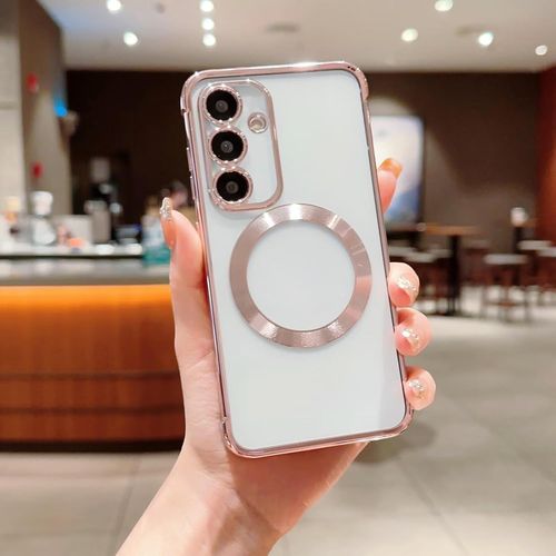 Teppa-Antichoc Coque Pour Samsung Galaxy S25+/S25 Plus,Housse Étui En Transparent Tpu Compatible Avec Magsafe,Protection Résistant Aux Chocs 4 Coins,Galvanisé Silicone Case Cover,Rose