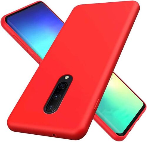 KALANKA-Coque OnePlus 7 Pro Ultra Mince Antichoc Silicone Liquide Gel Doux Microfibre Caoutchouc Rayures Rouge