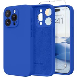 Sjzg-Coque Magnétique Pour Iphone 14 Pro Max, Compatible Magsafe, [Protecteur D'écran][Protection Caméra Complète]Coque De Protection Antichoc En Silicone Pour Iphone 14 Pro Max 6,7"", Bleu Klein